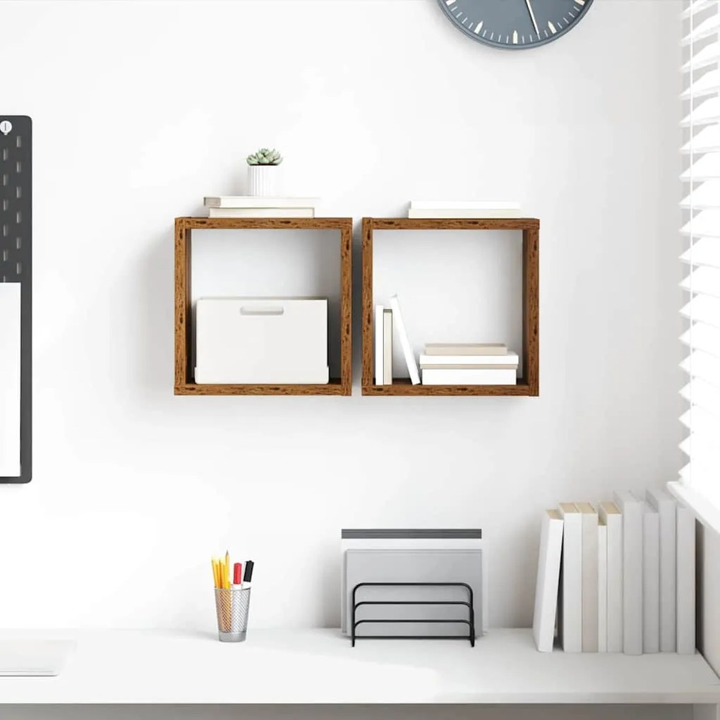 vidaXL Ράφια Τοίχου με ράφι 2 pcs Παλαιό ξύλο 26 x 15 x 26 cm