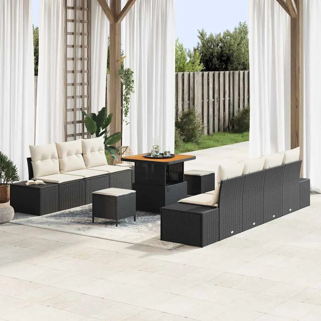 vidaXL Σετ Καναπέ Κήπου 10 pcs Μαύρο, Κρέμα 80 x 80 x 71 cm