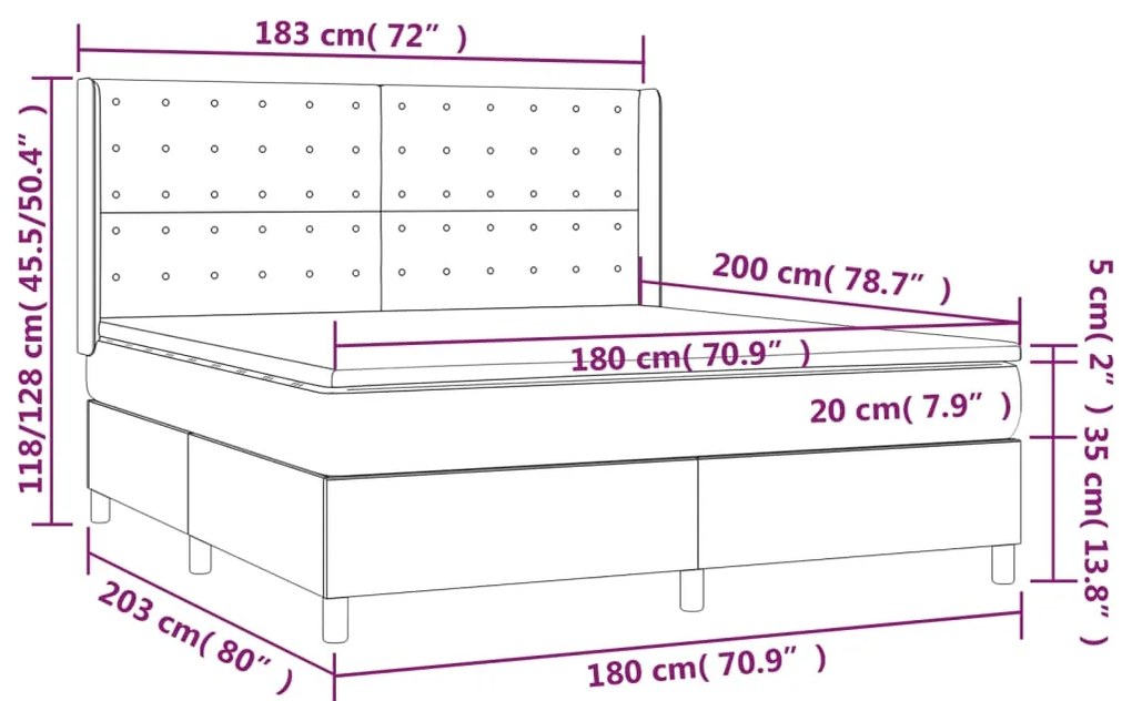 Κρεβάτι Boxspring με Στρώμα &amp; LED Σκ. Γκρι 180x200εκ. Βελούδινο - Γκρι