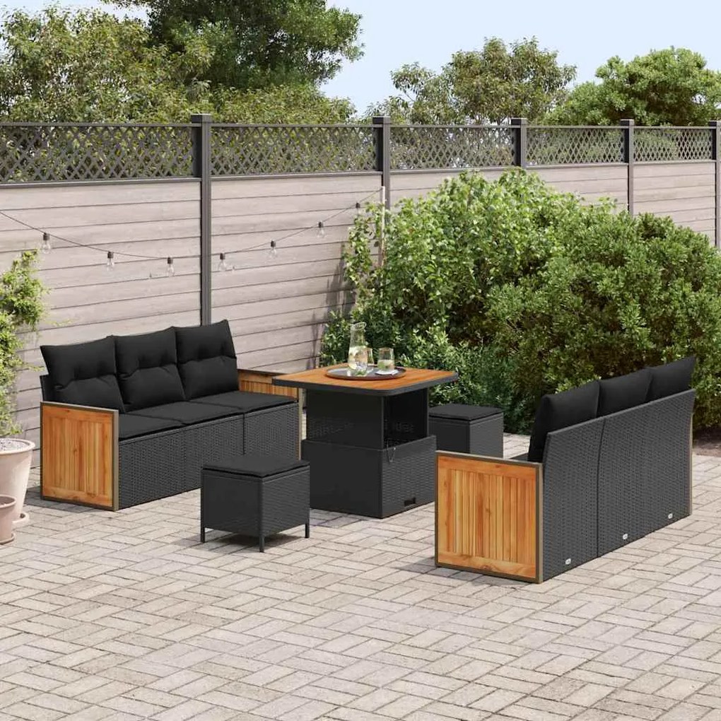 vidaXL Σετ Καναπέ Κήπου με μαξιλάρι 9 pcs Μαύρο 80 x 80 x 71 cm