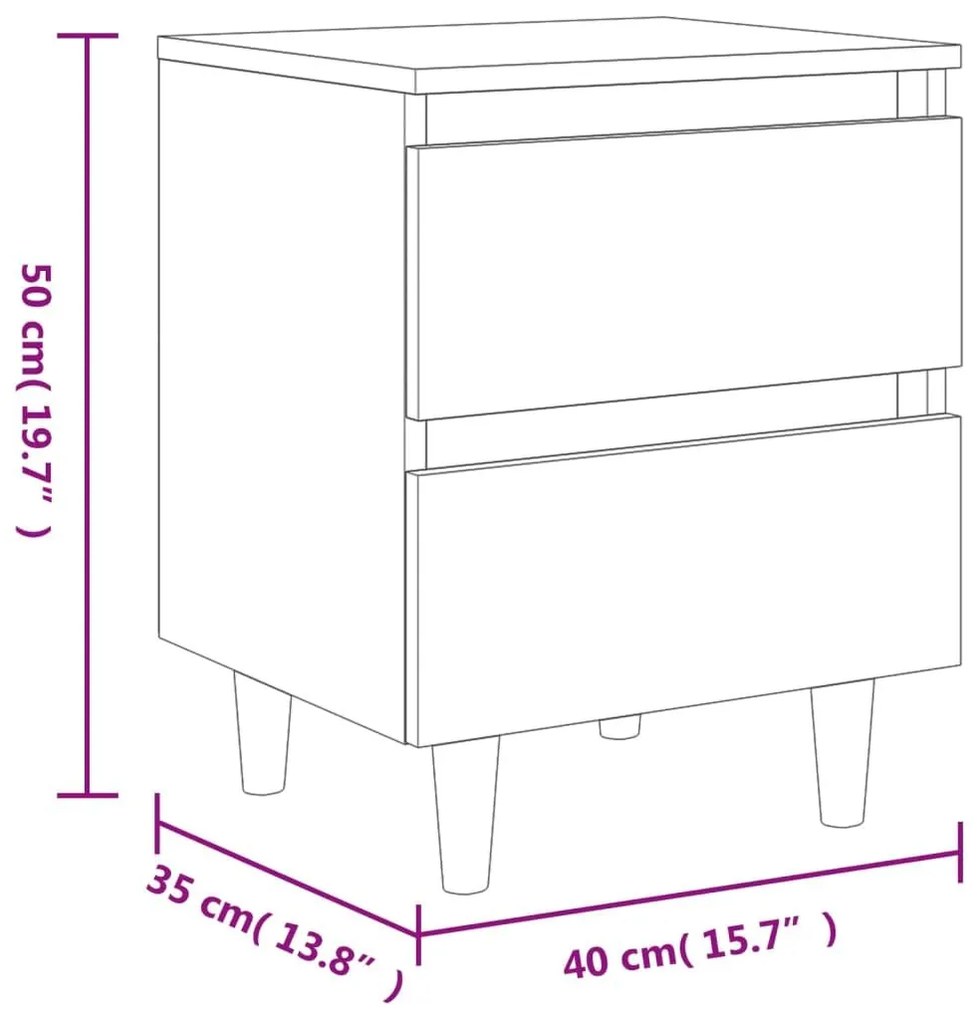 Κομοδίνο Καφέ Δρυς 40 x 35 x 50 εκ. με Μασίφ Ξύλινα Πόδια - Καφέ