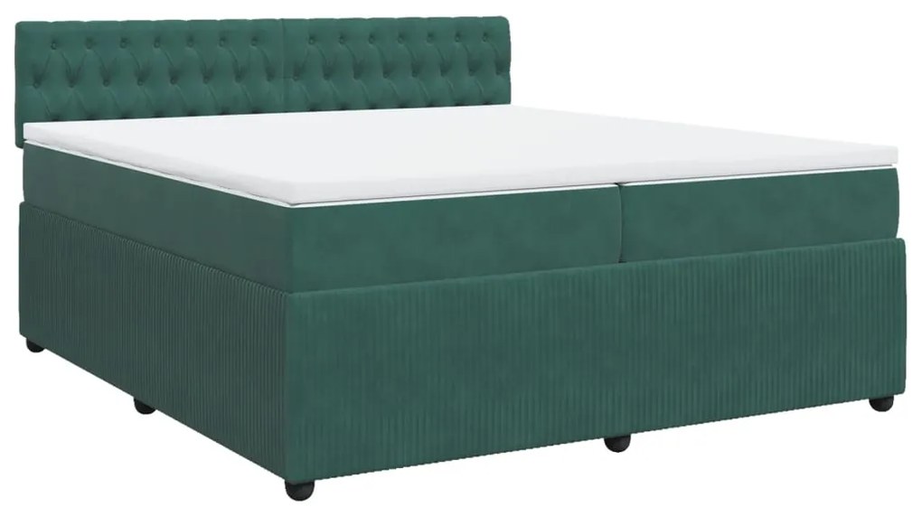 vidaXL Κρεβάτι Boxspring με Στρώμα Σκούρο Πράσινο 200x200εκ. Βελούδινο