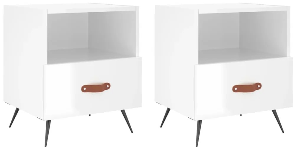 vidaXL Κομοδίνα 2 τεμ. Γυαλ. Λευκό 40x35x47,5 εκ. Επεξεργασμένο Ξύλο
