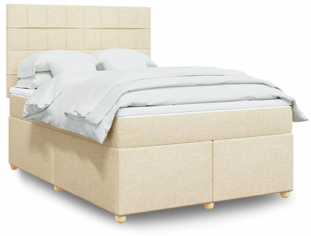 Κρεβάτι Boxspring με Στρώμα Κρεμ 160x200 εκ. Υφασμάτινο - Κρεμ