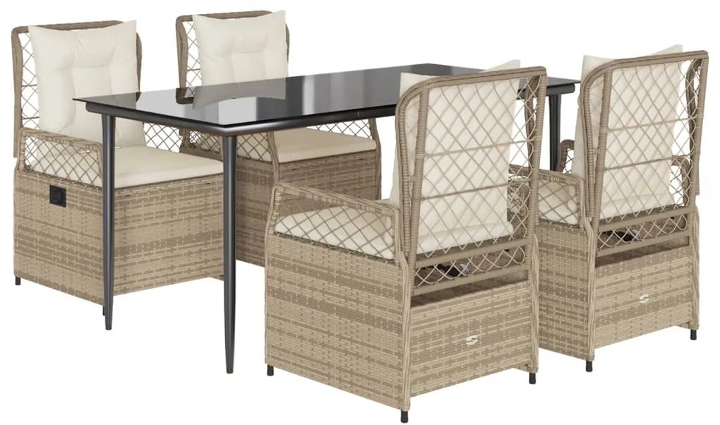 vidaXL Σετ Τραπεζαρίας Κήπου 5 τεμ. Μπεζ Συνθετικό Ρατάν με Μαξιλάρι