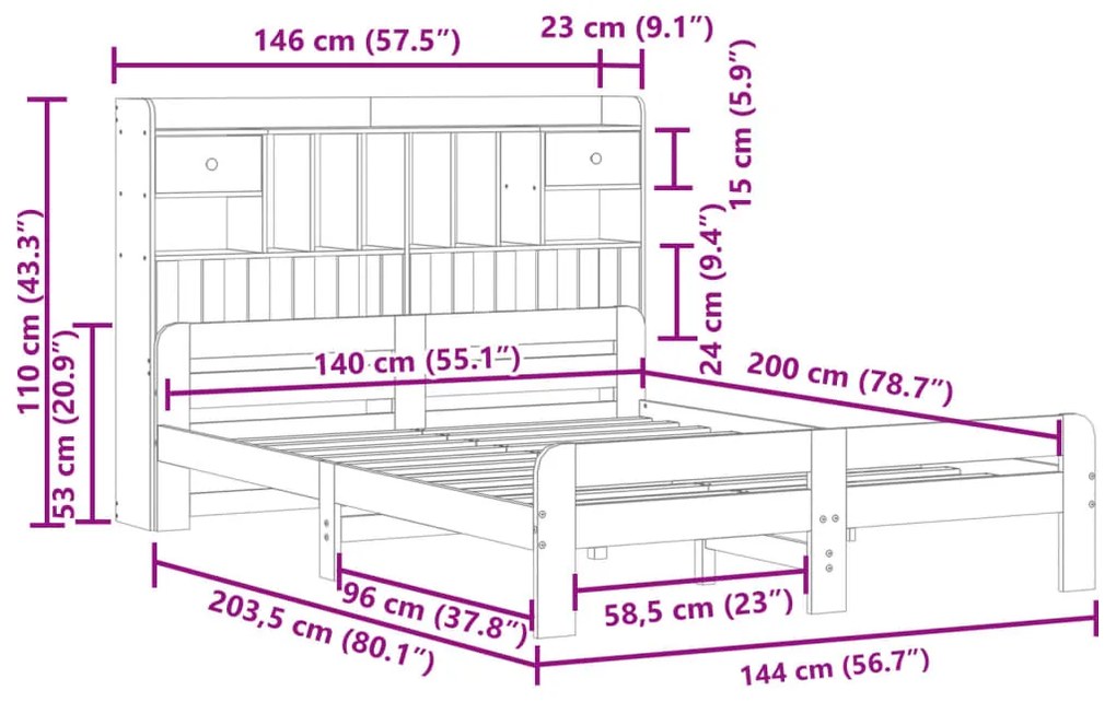 ΚΡΕΒΑΤΙ ΒΙΒΛΙΟΘΗΚΗ ΧΩΡΙΣ ΣΤΡΩΜΑ 140X200 ΕΚ ΜΑΣΙΦ ΞΥΛΟ ΠΕΥΚΟΥ 3308884