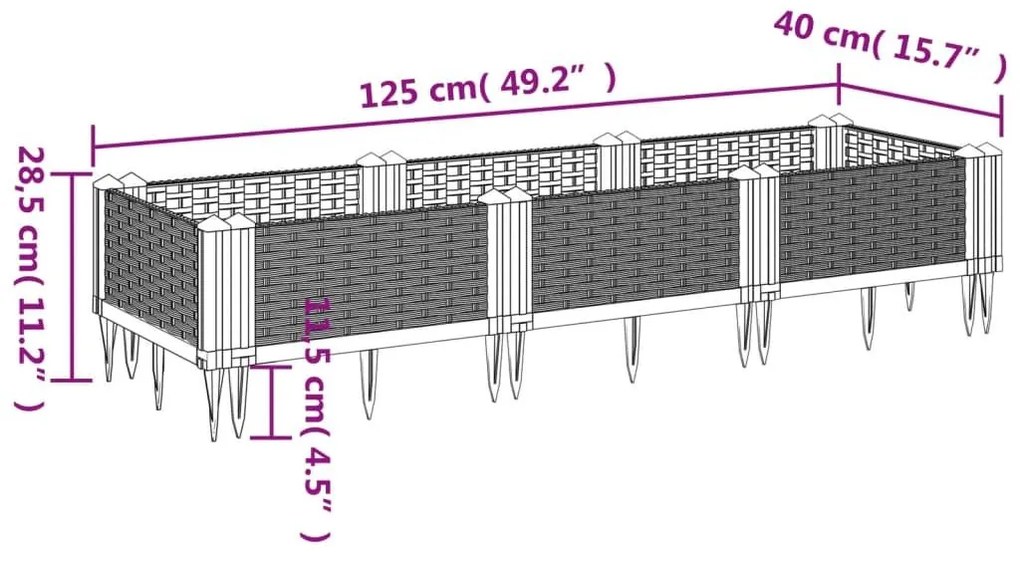 Ζαρντινιέρα με Πασσάλους Λευκή 125x40x28,5 εκ. Πολυπροπυλένιο - Λευκό