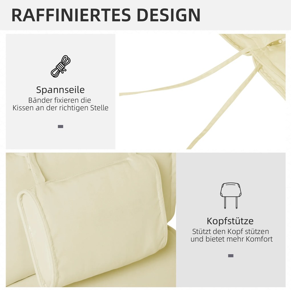 Outsunny Μαξιλάρι ξαπλώστρας, μαξιλάρι ξαπλώστρας κήπου με αποσπώμενο μαξιλάρι κεφαλής, κρεμ λευκό 198 x 53 x 5 cm ΜΟΝΟ ΜΑΞΙΛΑΡΙ
