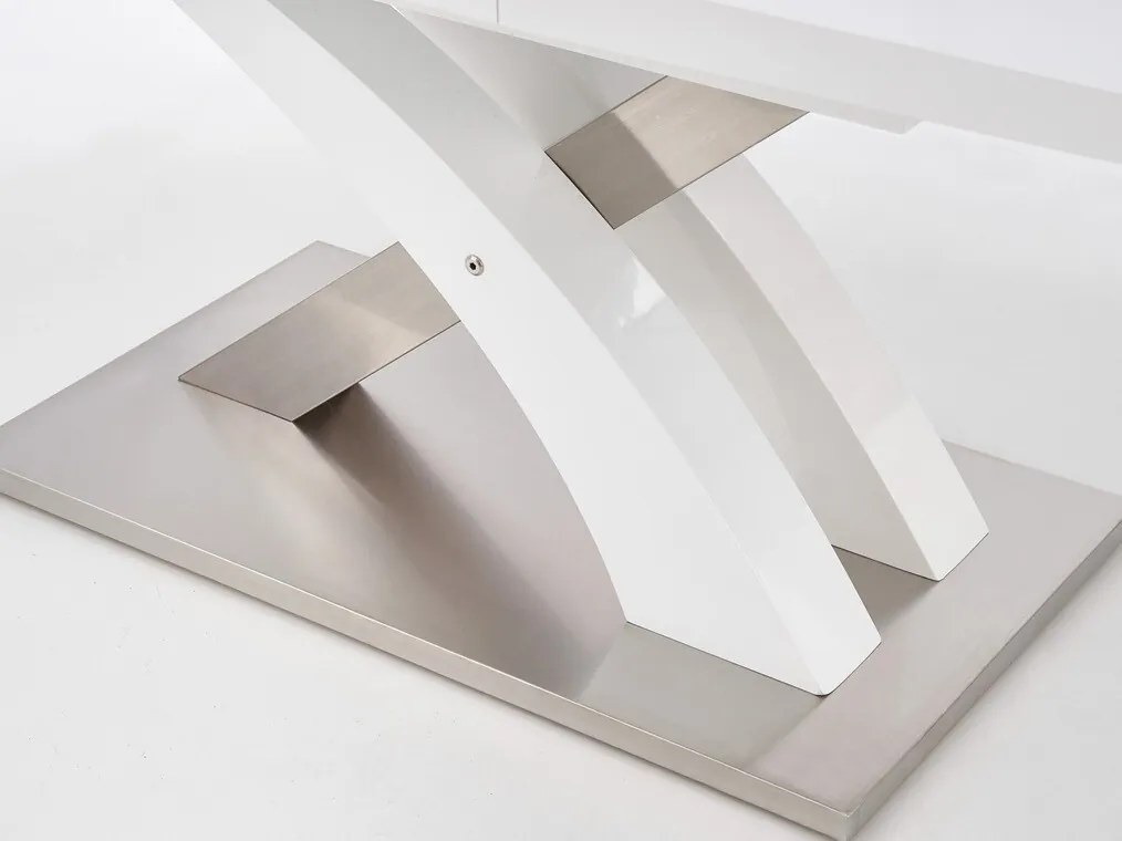 Τραπέζι Houston 222, Γυαλιστερό λευκό, 77x90x160cm, 86 kg, Επιμήκυνση, Ινοσανίδες μέσης πυκνότητας, Μέταλλο, Ινοσανίδες μέσης πυκνότητας | Epipla1.gr