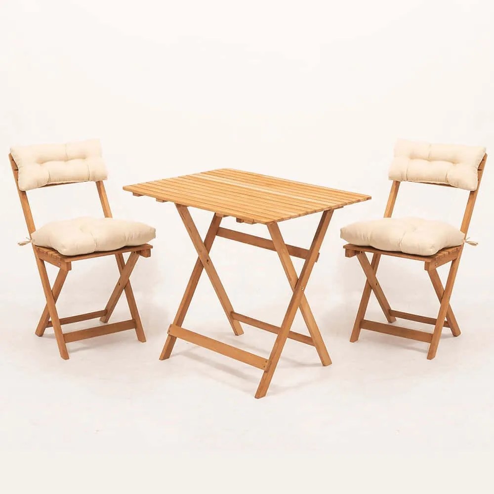 Τραπεζαρία Κήπου (Σετ 3Τμχ) 644MYD1151 80x60x72cm Natural-Cream Two Seater