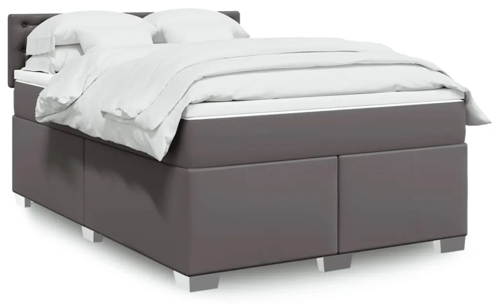 vidaXL Κρεβάτι Boxspring με Στρώμα Γκρι 140x190εκ. από Συνθετικό Δέρμα