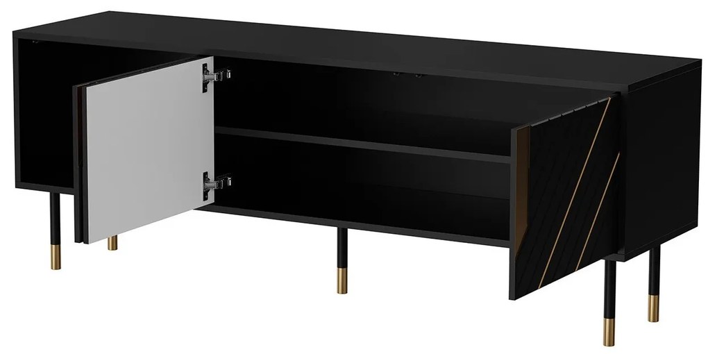 Τραπέζι Tv Charlotte P103, Χρυσό, Μαύρο, 154x55x40cm, 31 kg | Epipla1.gr
