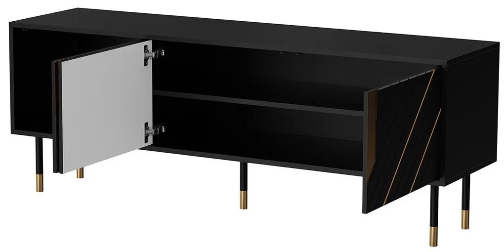 Τραπέζι Tv Charlotte P103, Μαύρο, Χρυσό, 154x55x40cm, 31 kg | Epipla1.gr