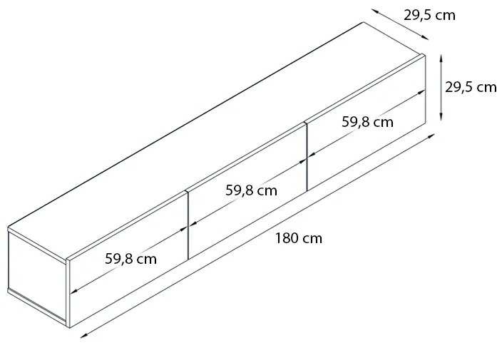 Έπιπλο τηλεόρασης επιτοίχιο Damla Megapap με LED χρώμα sapphire oak - μαύρο 180x29,5x29,5εκ.