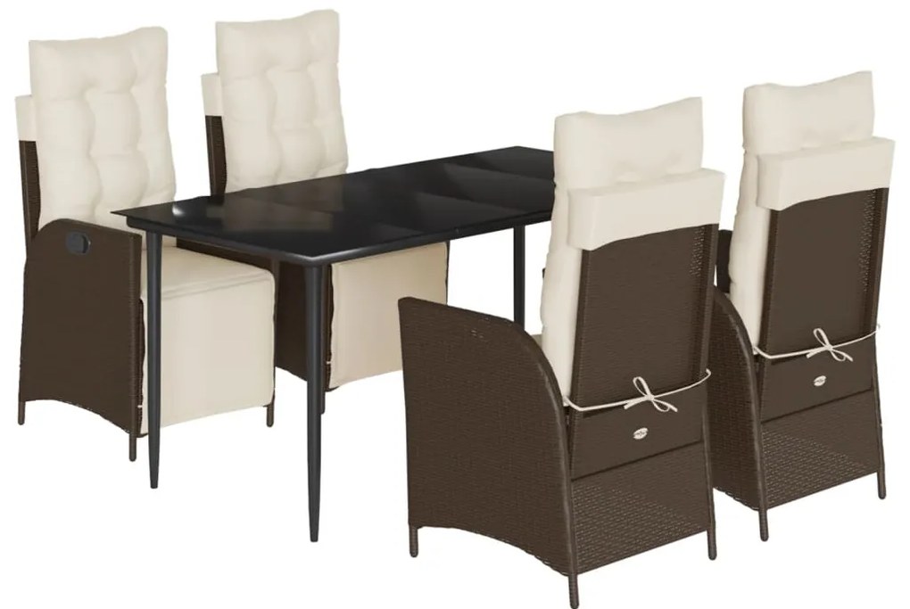 vidaXL Σετ Τραπεζαρίας Κήπου 5 Τεμαχίων Καφέ Συνθ. Ρατάν με Μαξιλάρια