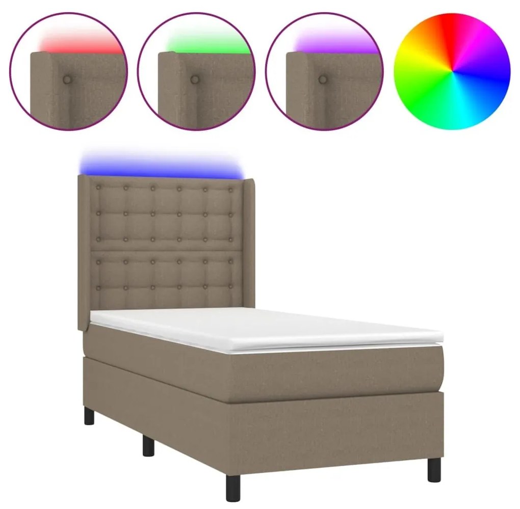 Κρεβάτι Boxspring με Στρώμα &amp; LED Taupe 90x190 εκ. Υφασμάτινο - Μπεζ-Γκρι