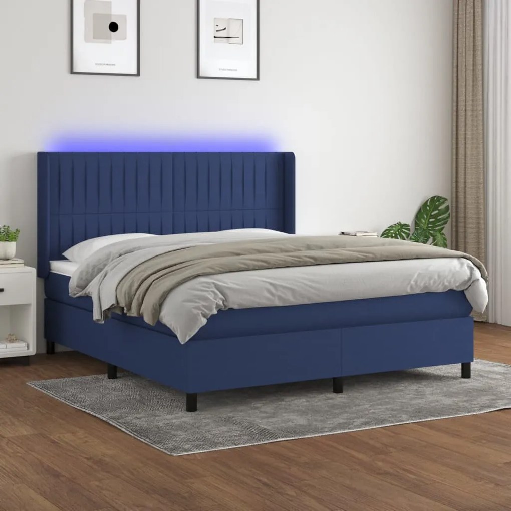 Κρεβάτι Boxspring με Στρώμα & LED Μπλε 180x200 εκ. Υφασμάτινο