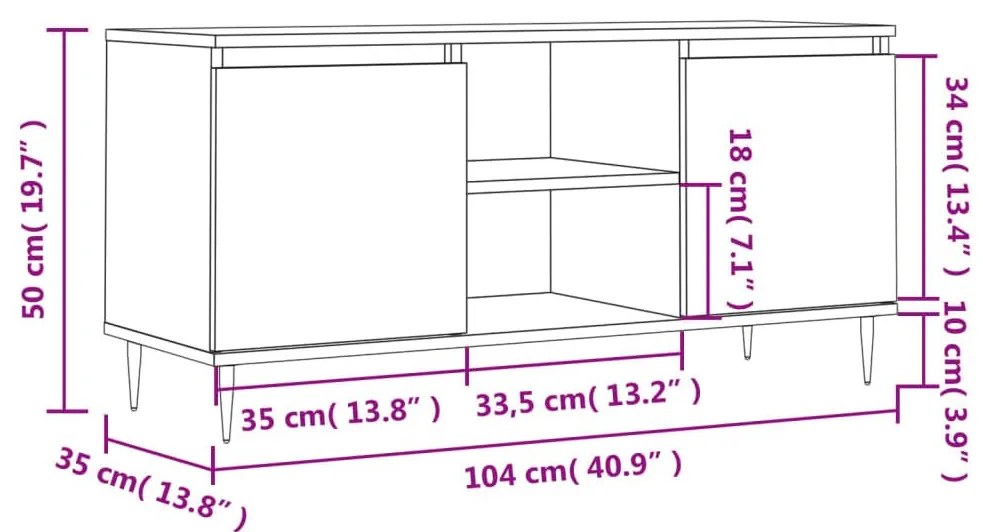 Έπιπλο Τηλεόρασης Λευκό 104 x 35 x 50 εκ. από Επεξεργ. Ξύλο - Λευκό