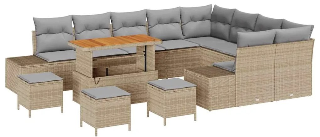 vidaXL Σετ Καναπέ Κήπου με μαξιλάρι 13 pcs Μπέζ και Ανοιχτό Γκρι