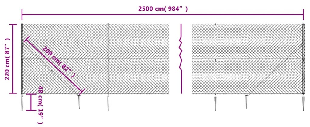 vidaXL Συρματόπλεγμα Περίφραξης Ανθρακί 2,2 x 25 μ. με Καρφωτές Βάσεις