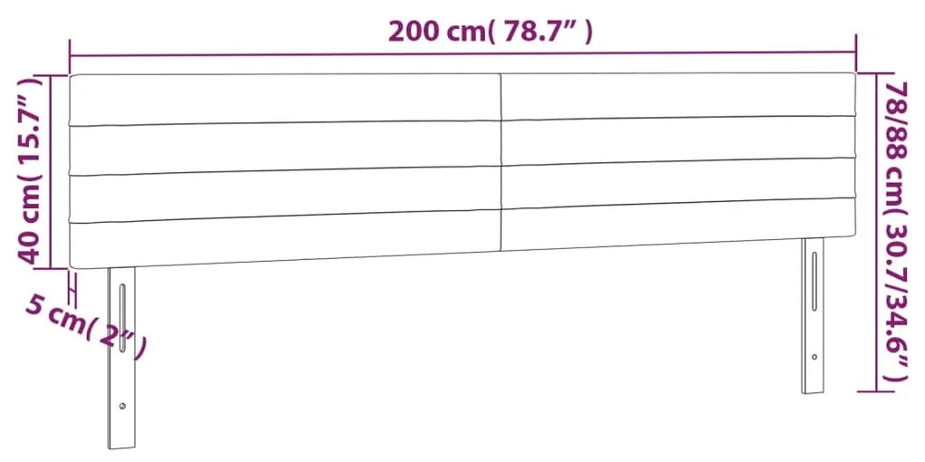 vidaXL Κεφαλάρι Κρεβατιού LED Μαύρο 200x5x78/88 εκ. Υφασμάτινο