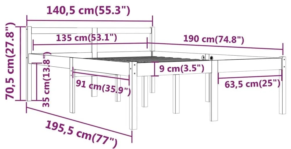 Κρεβάτι Ηλικιωμένων 135 x 190 εκ. Μασίφ Ξύλο Πεύκου Double - Καφέ