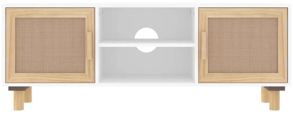 vidaXL Έπιπλο Τηλεόρασης Λευκό 105x30x40 εκ Μασίφ Πεύκο &amp; Φυσικό Ρατάν