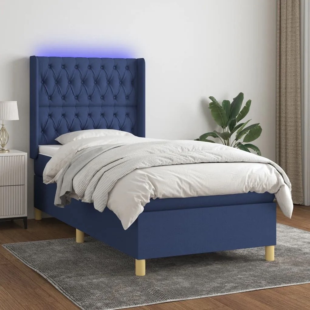 ΚΡΕΒΑΤΙ BOXSPRING ΜΕ ΣΤΡΩΜΑ &amp; LED ΜΠΛΕ 80X200 ΕΚ. ΥΦΑΣΜΑΤΙΝΟ 3139075