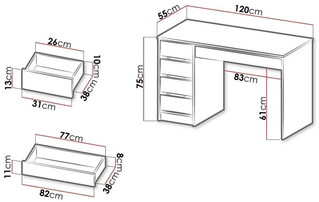 Τραπέζι γραφείου Comfivo 312, Με συρτάρια, Αριθμός συρταριών: 5, 75x120x55cm, 38 kg, Άσπρο | Epipla1.gr