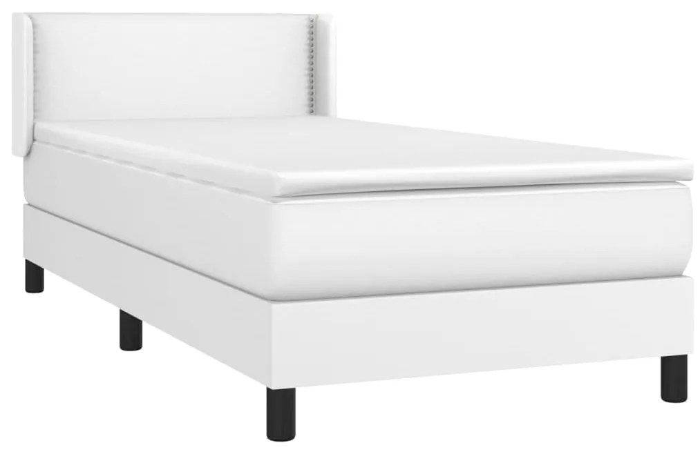 vidaXL Κρεβάτι Boxspring με Στρώμα Λευκό 100x200εκ.από Συνθετικό Δέρμα