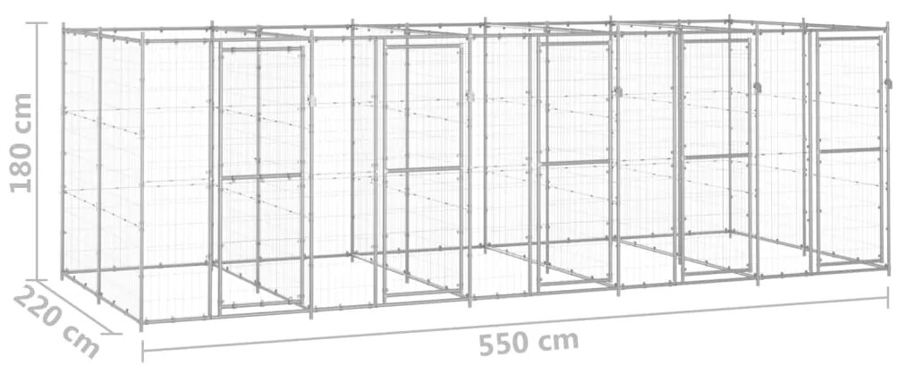 vidaXL Κλουβί Σκύλου Εξωτερικού Χώρου 12,1 μ² από Γαλβανισμένο Χάλυβα