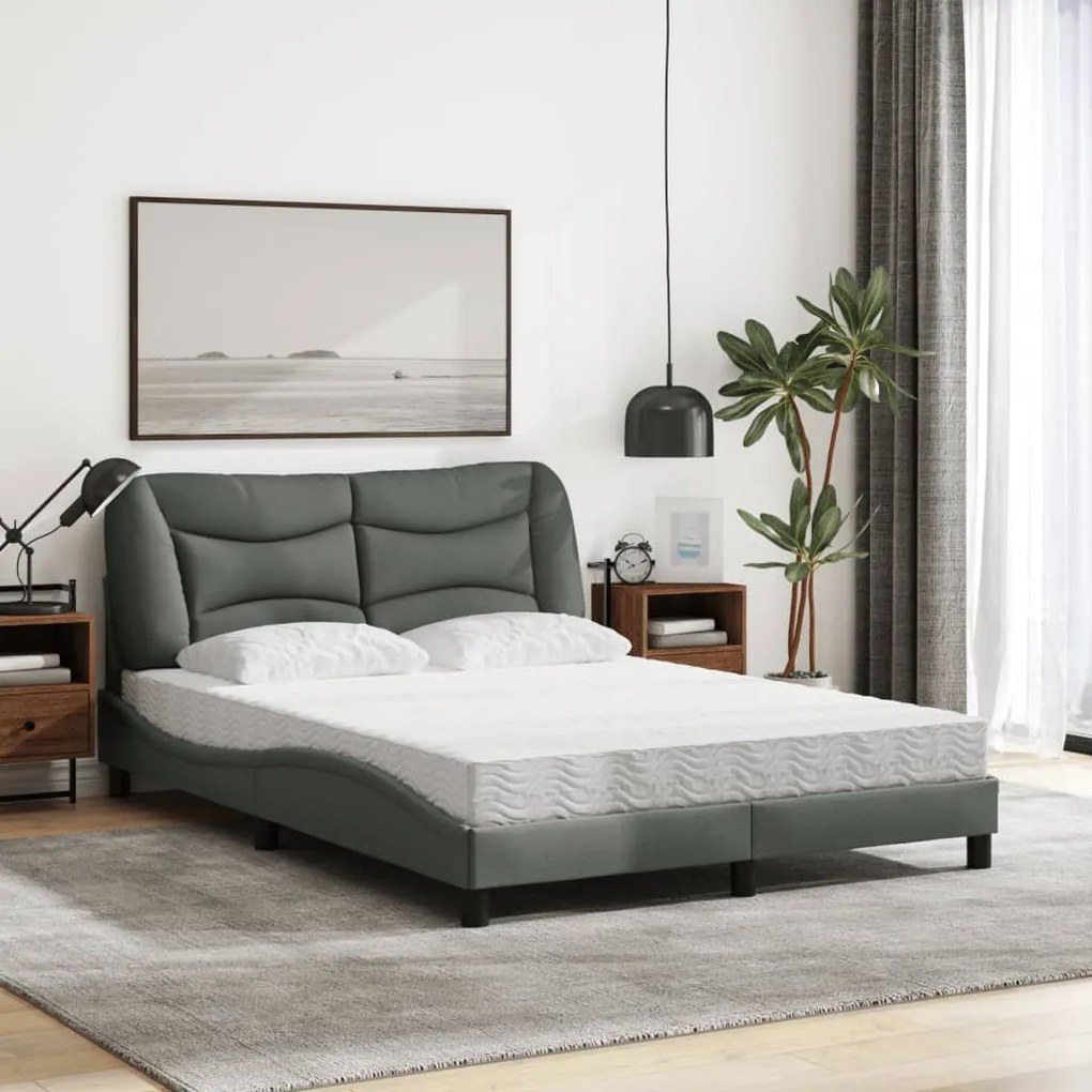 vidaXL Κρεβάτι με Στρώμα Σκούρο Γκρι 140x200 εκ Υφασμάτινο