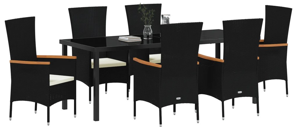 vidaXL Σετ Γεύματος Κήπου με Μαξιλάρια 7 pcs Μαύρο 200 x 80 x 73 εκ