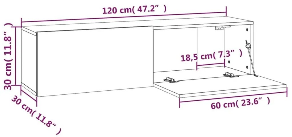 Έπιπλο Τηλεόρασης Τοίχου Καφέ Δρυς 120x30x30 εκ. Επεξεργα. Ξύλο - Καφέ