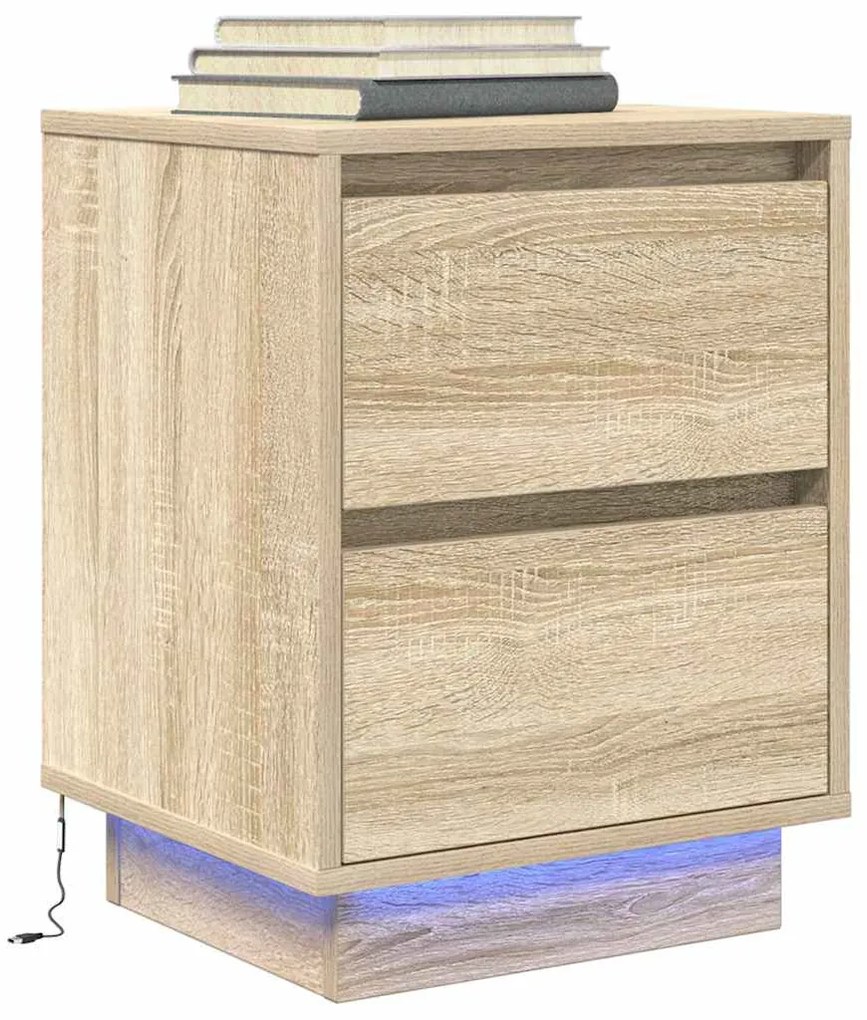 vidaXL Κομοδίνο με φώτα LED Sonoma Oak 38x34x50 cm