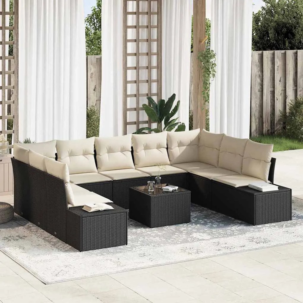 vidaXL Σετ Καναπέ Κήπου με μαξιλάρι 10 pcs Μαύρο Πολυ ράταν