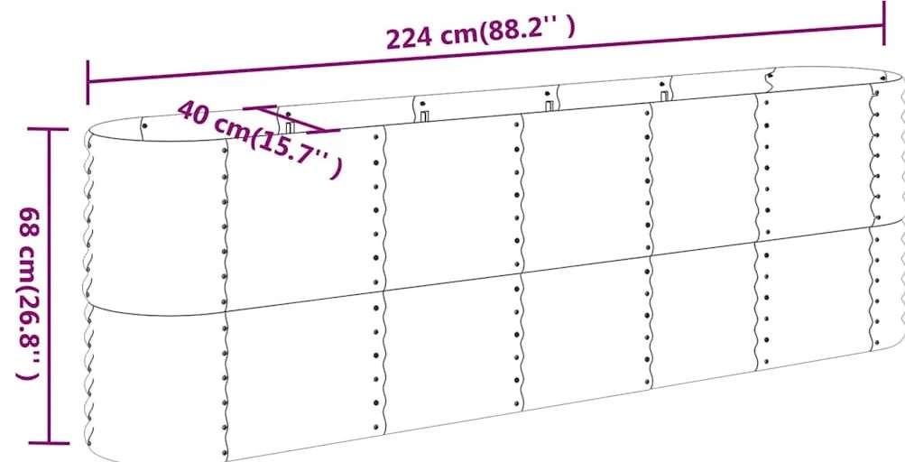 vidaXL Ζαρντινιέρα Ασημί 224x40x68 εκ. Γαλβανισμένος χάλυβας