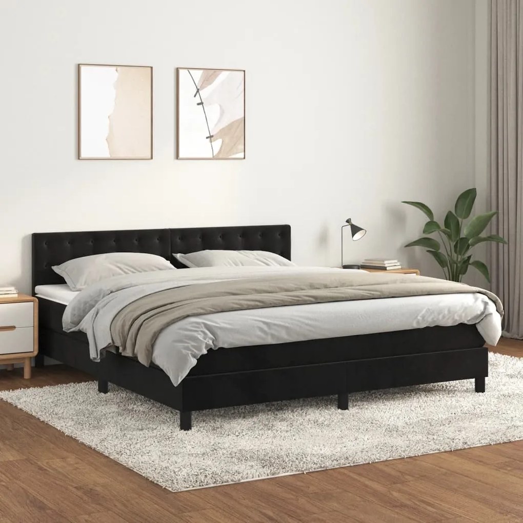 vidaXL Κρεβάτι Boxspring με Στρώμα Μαύρο 180x200 εκ. Βελούδινο