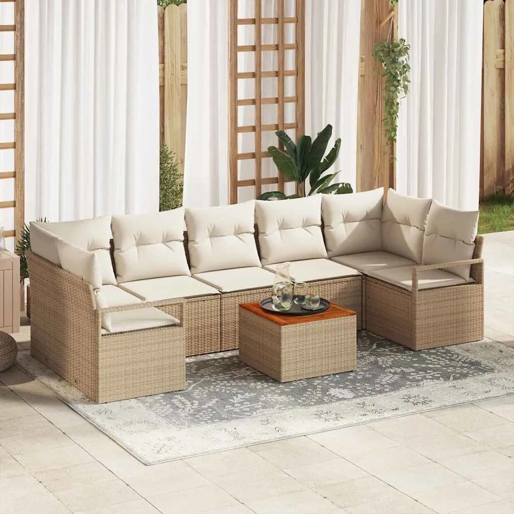 vidaXL Σετ Καναπέ Κήπου με μαξιλάρι 8 pcs Μπεζ Πολυ ράταν