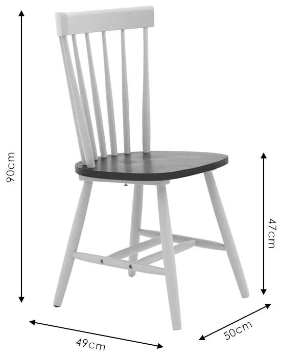 Καρέκλα Larus φυσικό ξύλo rubberwood ανθρακί-λευκό 50x49x90εκ.