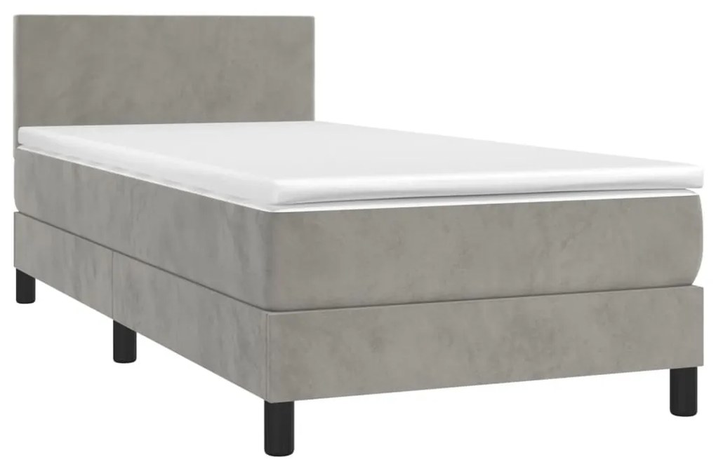 Κρεβάτι Boxspring με Στρώμα Ανοιχτό Γκρι 90x200 εκ. Βελούδινο - Γκρι