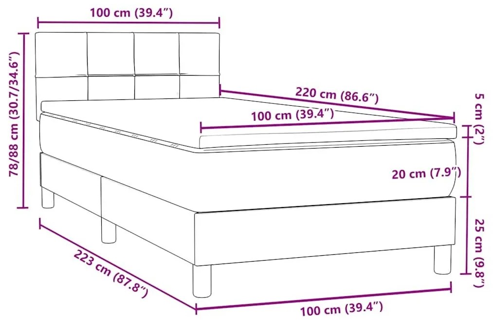 Box Spring Κρεβάτι με στρώμα Σκούρο γκρι 100x220 εκ. Βελούδινο - Γκρι