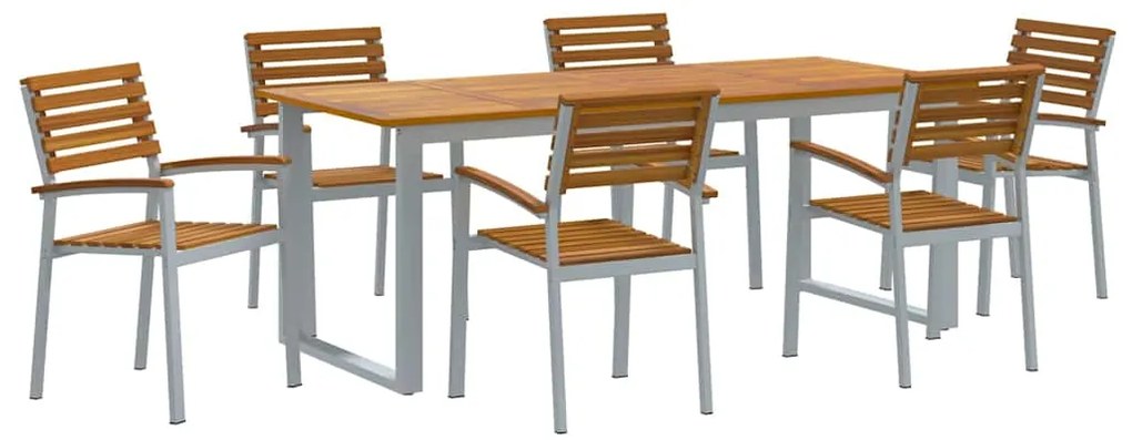 vidaXL Σέτ φαγητού για κήπο 7 pcs Γκρι και καφέ Μασίφ ξύλο ακακίας