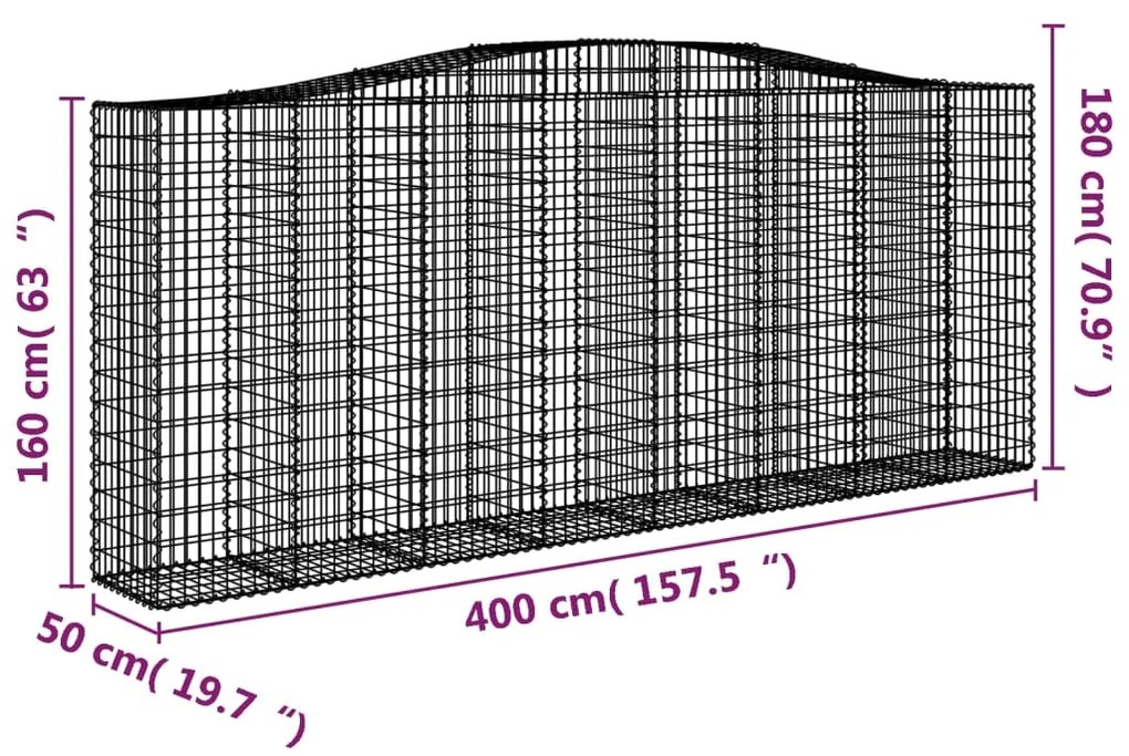 vidaXL Συρματοκιβώτια Τοξωτά 4 τεμ. 400x50x160/180 εκ. Γαλβαν. Ατσάλι