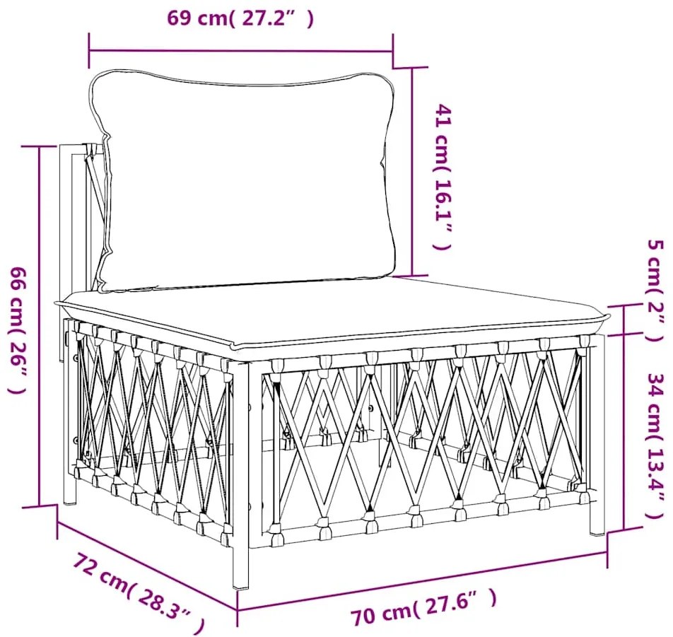 vidaXL Καναπές Κήπου Μεσαίος Λευκός από Πλεγμένο Ύφασμα με Μαξιλάρια