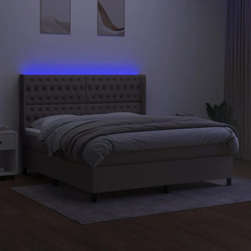 Κρεβάτι Boxspring με Στρώμα &amp; LED Taupe 180x200 εκ. Υφασμάτινο - Μπεζ-Γκρι