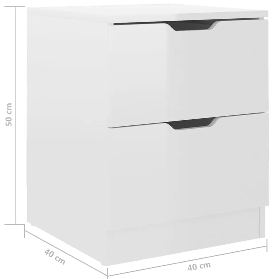 vidaXL Κομοδίνα 2 τεμ. Γυαλ. Λευκό 40 x 40 x 50 εκ. από Επεξεργ. Ξύλο