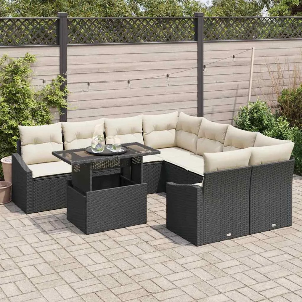 vidaXL Σετ Καναπέ Κήπου 9 pcs Μαύρο και κρεμ 100 x 55 x 73 εκ