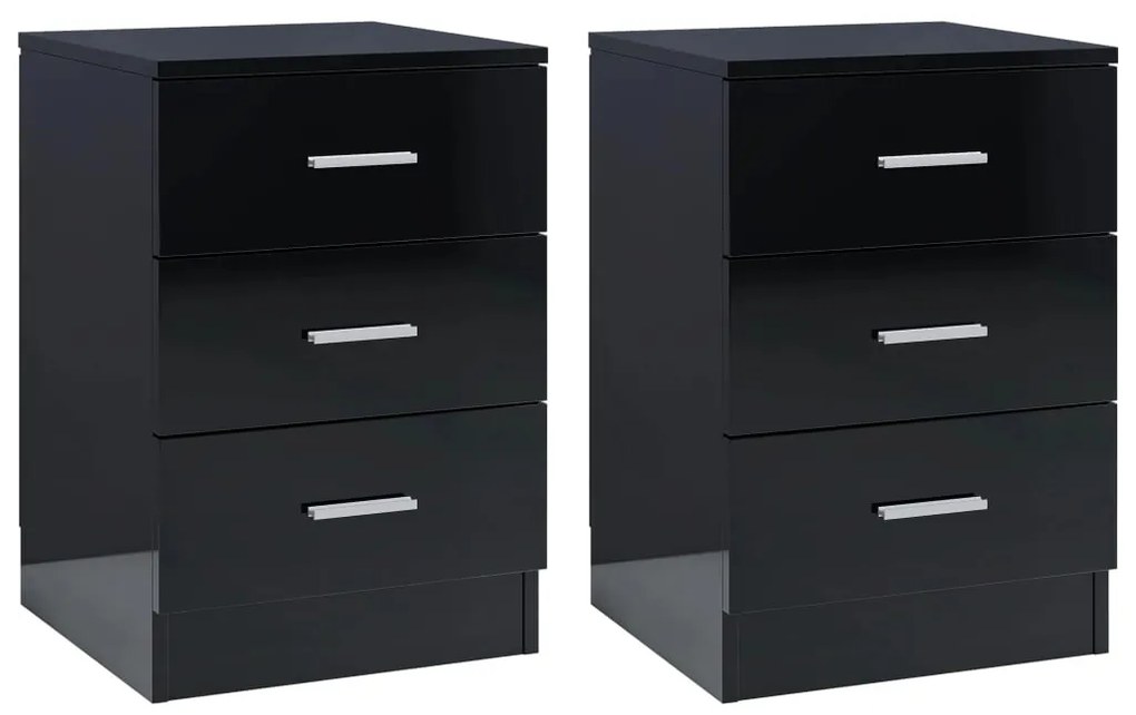 vidaXL Κομοδίνα 2 τεμ. Γυαλιστερό Μαύρο 38x35x56 εκ. από Μοριοσανίδα