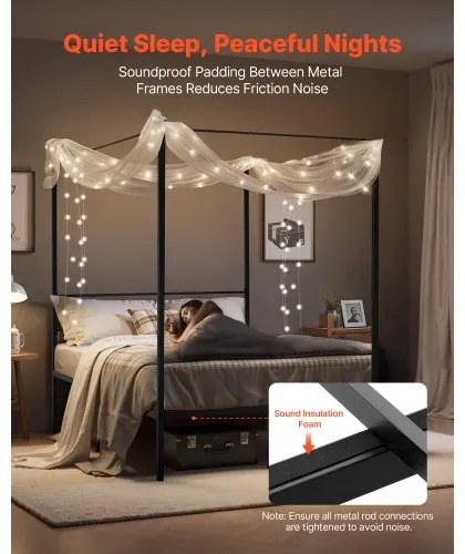 VEVOR Full Size Canopy Bed Frame Metal Canopy Bed with Four Posters Black